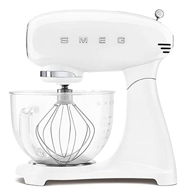Smeg, SMF13WHEU Planetary Mixer, 10 Speeds, Soft Start Function, 4.8 l Glass Bowl, Motor Lock, Includes Accessories, 800W, White on Sale